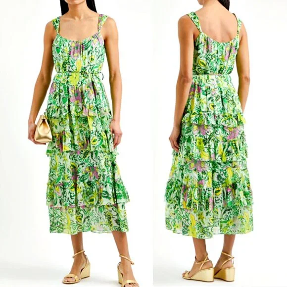 Diane von Furstenberg Modena Silk-Blend Dress in Garden Paisley Mint sz L $698